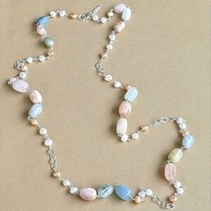 Vantel Pearls Sterling Silver Morganite and Freshwater Pearl Necklace